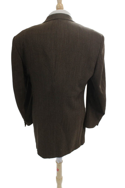 Daniel Hechter Mens Suit Jacket Brown Wool Check Button Collared Size 40
