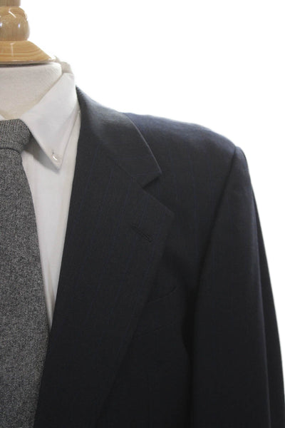 Hickey Freeman Mens 2 Piece Dark Blue Wool Striped Suit Jacket Size 40