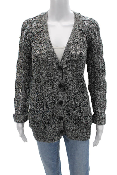 Elizabeth & James Unisex Cardigan Black Cotton V Neck Button Long Sleeve Size S