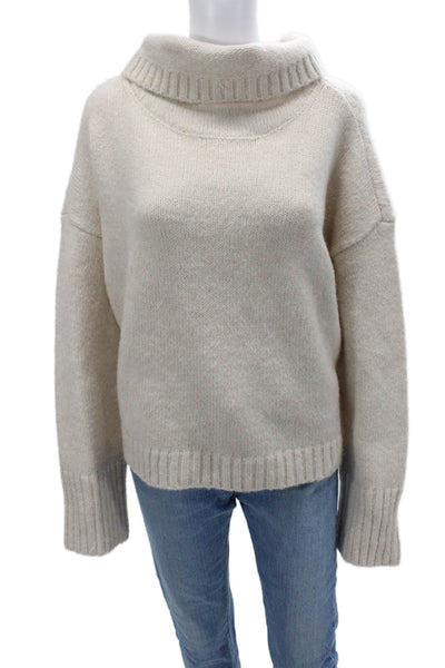 Dear John Unisex Pullover Sweater Beige Mock Neck Long Sleeve Angora Size M