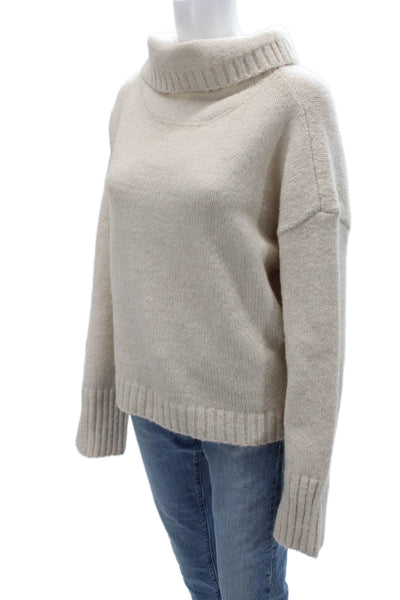 Dear John Unisex Pullover Sweater Beige Mock Neck Long Sleeve Angora Size M