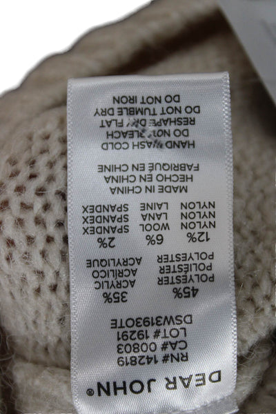 Dear John Unisex Pullover Sweater Beige Mock Neck Long Sleeve Angora Size M
