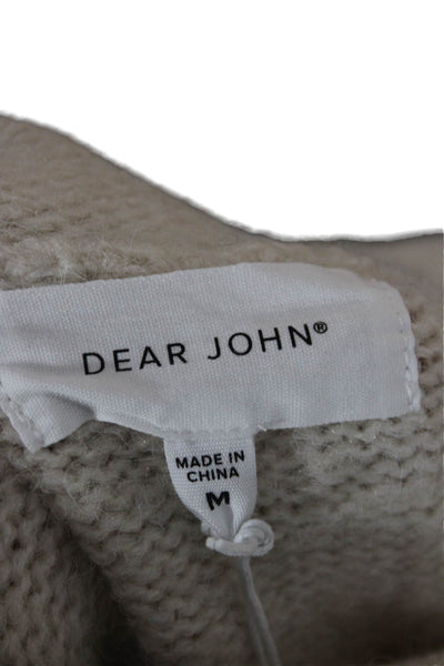 Dear John Unisex Pullover Sweater Beige Mock Neck Long Sleeve Angora Size M