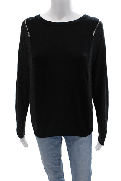 Autumn Cashmere Unisex Pullover Black 100% Cashmere Crewneck Zip Size S