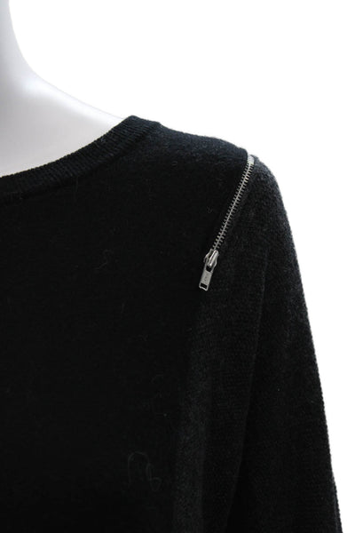 Autumn Cashmere Unisex Pullover Black 100% Cashmere Crewneck Zip Size S