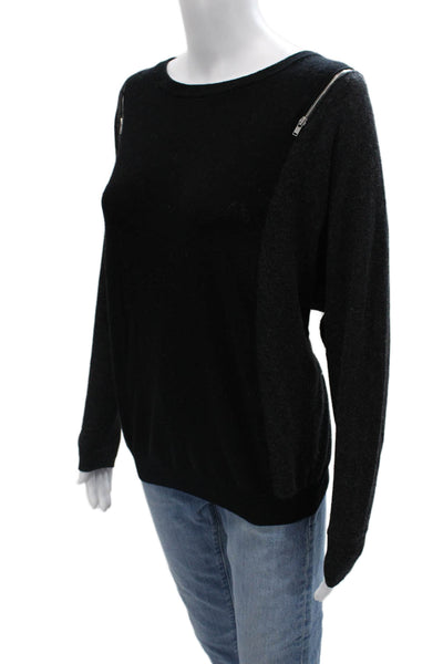 Autumn Cashmere Unisex Pullover Black 100% Cashmere Crewneck Zip Size S