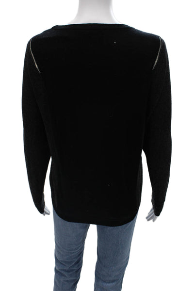 Autumn Cashmere Unisex Pullover Black 100% Cashmere Crewneck Zip Size S