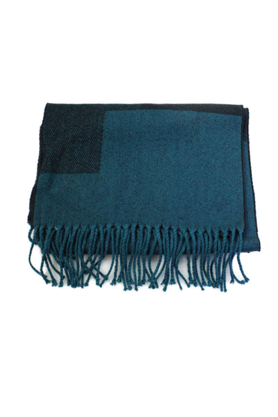 Calvin Klein Womens Geometric Print Fringed Scarf Blue