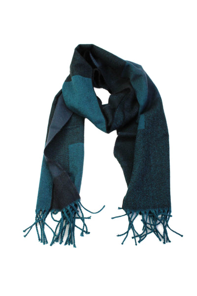 Calvin Klein Womens Geometric Print Fringed Scarf Blue