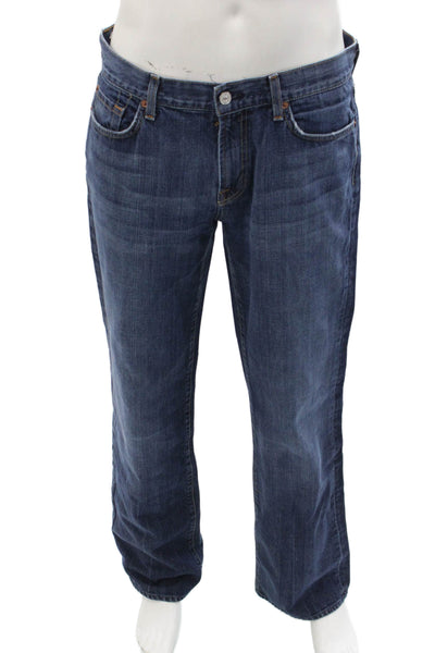 7 For All Mankind Mens Straight Jeans Dark Blue Button 100% Cotton Size 34