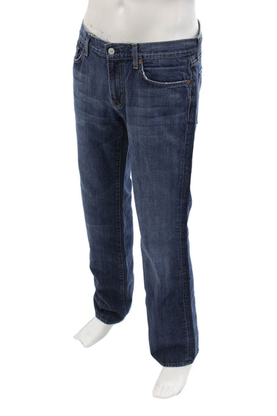 7 For All Mankind Mens Straight Jeans Dark Blue Button 100% Cotton Size 34