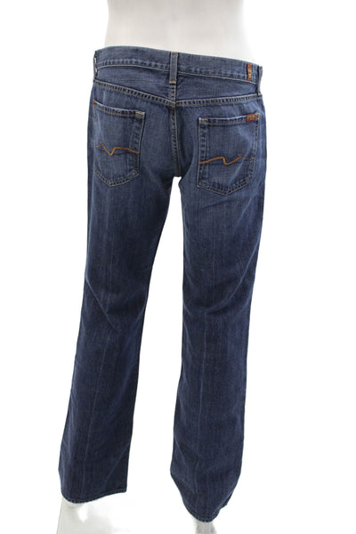 7 For All Mankind Mens Straight Jeans Dark Blue Button 100% Cotton Size 34