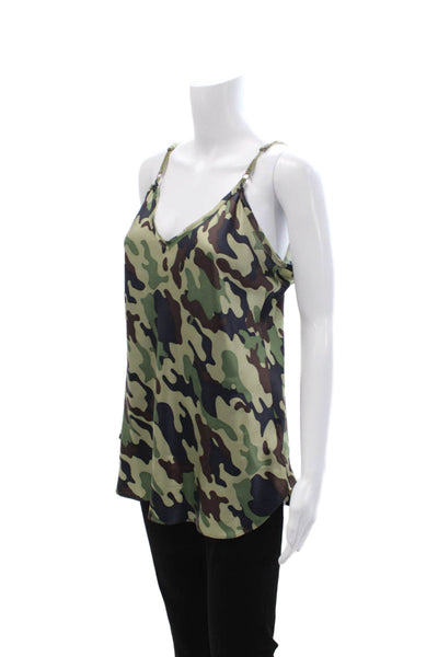 Nili Lotan Womens Camisole Silk Camouflage V-Neck Green Sleeveless Size L