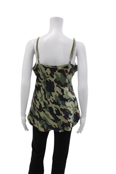 Nili Lotan Womens Camisole Silk Camouflage V-Neck Green Sleeveless Size L