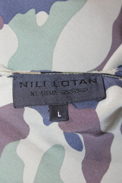 Nili Lotan Womens Camisole Silk Camouflage V-Neck Green Sleeveless Size L