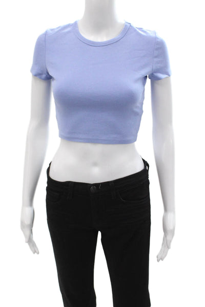 Zara Women Cropped Light Blue T-Shirt Short Sleeve 90s Size S