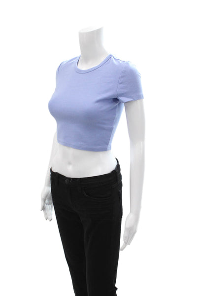 Zara Women Cropped Light Blue T-Shirt Short Sleeve 90s Size S