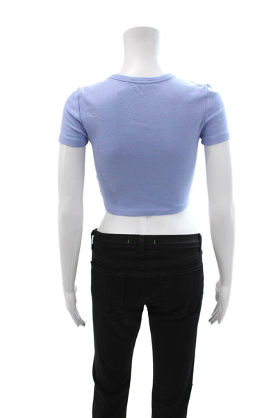 Zara Women Cropped Light Blue T-Shirt Short Sleeve 90s Size S