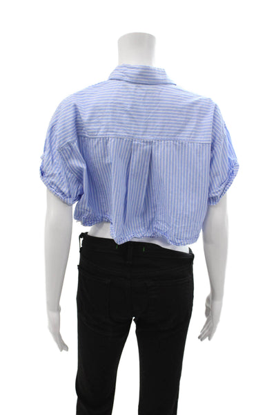 Zara Women Cropped Collared Striped Buttonup Blouse Light Blue Size S