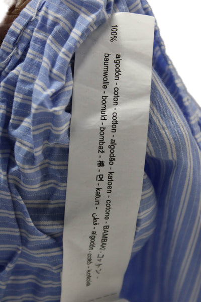 Zara Women Cropped Collared Striped Buttonup Blouse Light Blue Size S