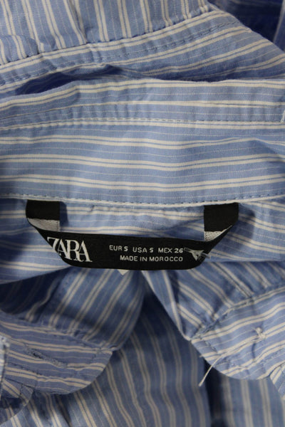 Zara Women Cropped Collared Striped Buttonup Blouse Light Blue Size S
