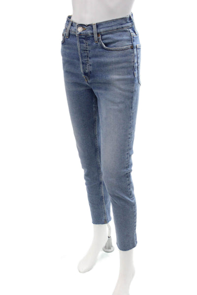 Re/Done Womens High Waist Ankle Cropped Blue Cotton Jeans Button Size 26
