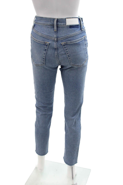 Re/Done Womens High Waist Ankle Cropped Blue Cotton Jeans Button Size 26