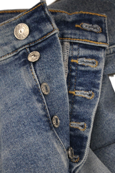 Re/Done Womens High Waist Ankle Cropped Blue Cotton Jeans Button Size 26