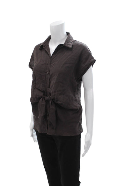 Zara Womens Collared Button Up Short Sleeve Brown Classic Blouse Size XS