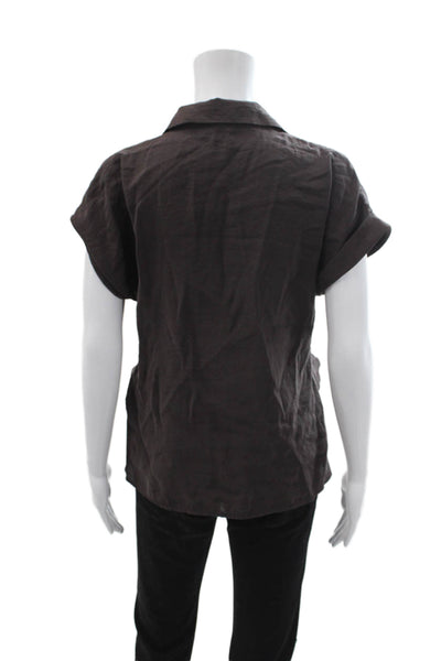 Zara Womens Collared Button Up Short Sleeve Brown Classic Blouse Size XS