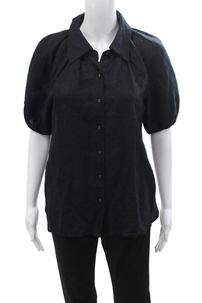 Antonio Melani Women Black Collared Button Up Blouse Short Sleeve Size XS