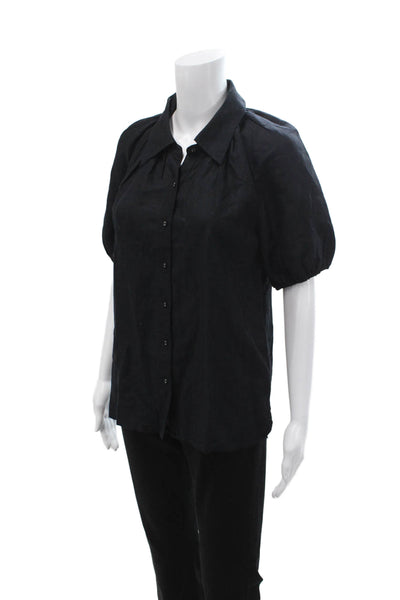Antonio Melani Women Black Collared Button Up Blouse Short Sleeve Size XS
