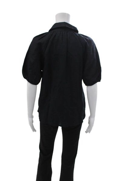 Antonio Melani Women Black Collared Button Up Blouse Short Sleeve Size XS