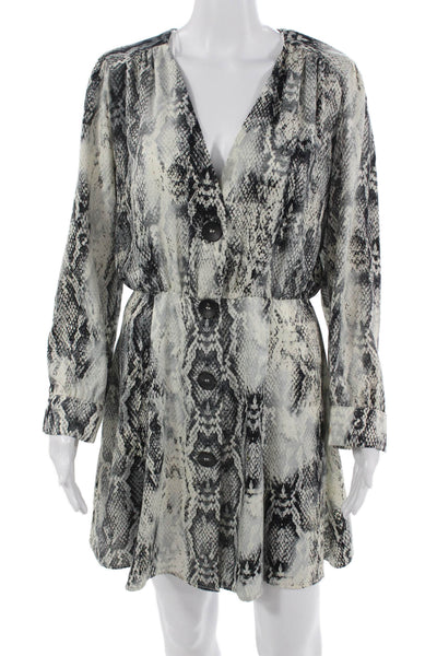 Zara Basic Womens Beige Snake Print Shirt Dress V-Neck Long Sleeve Button Size M