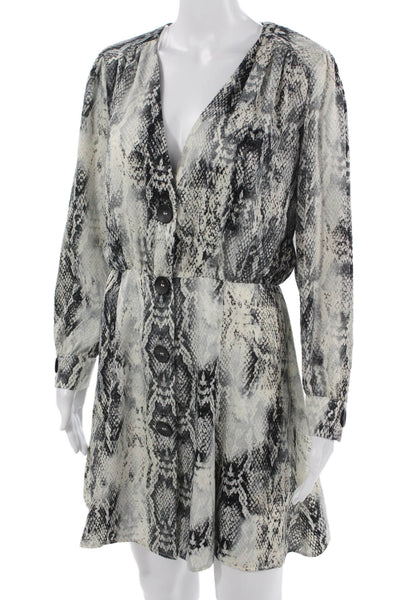 Zara Basic Womens Beige Snake Print Shirt Dress V-Neck Long Sleeve Button Size M
