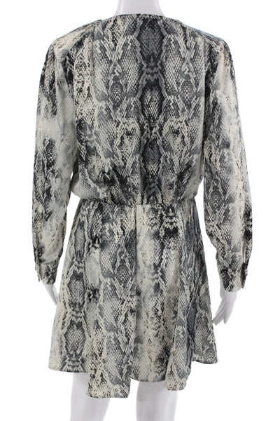 Zara Basic Womens Beige Snake Print Shirt Dress V-Neck Long Sleeve Button Size M