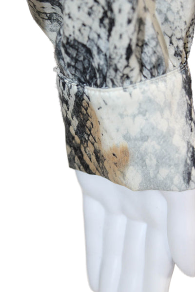 Zara Basic Womens Beige Snake Print Shirt Dress V-Neck Long Sleeve Button Size M
