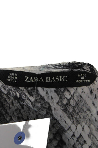 Zara Basic Womens Beige Snake Print Shirt Dress V-Neck Long Sleeve Button Size M