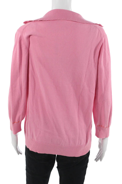 Figue Unisex Bohemian V-Neck Pink Cotton Pullover Sweater 3/4 Sleeve Size S