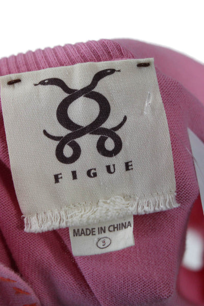 Figue Unisex Bohemian V-Neck Pink Cotton Pullover Sweater 3/4 Sleeve Size S