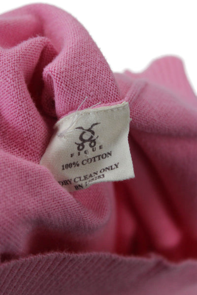 Figue Unisex Bohemian V-Neck Pink Cotton Pullover Sweater 3/4 Sleeve Size S