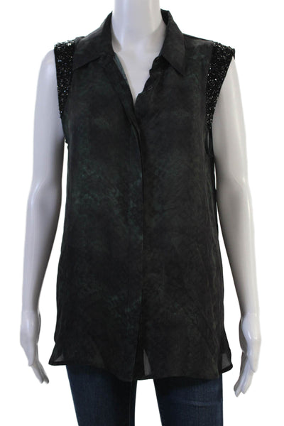 Haute Hippie Women Bohemian Silk Collared Sleeveless Button Blouse Size L