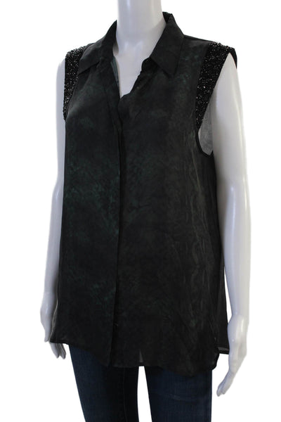 Haute Hippie Women Bohemian Silk Collared Sleeveless Button Blouse Size L