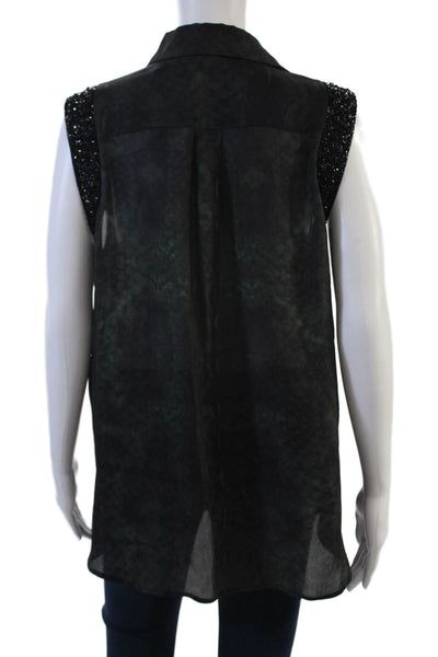 Haute Hippie Women Bohemian Silk Collared Sleeveless Button Blouse Size L