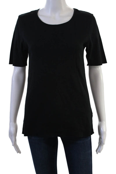 J Brand Women Basic Black Cotton Short Sleeve T-Shirt Round Neck Size M