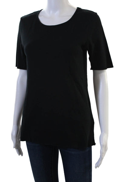 J Brand Women Basic Black Cotton Short Sleeve T-Shirt Round Neck Size M