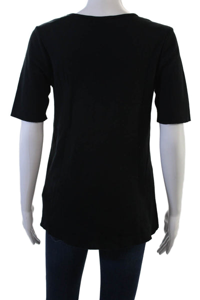 J Brand Women Basic Black Cotton Short Sleeve T-Shirt Round Neck Size M