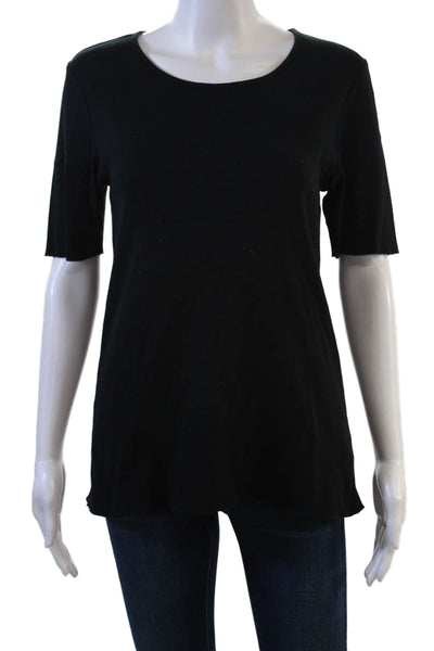 J Brand Women Basic Black Cotton T Shirt Round Neck Short Sleeve Size M