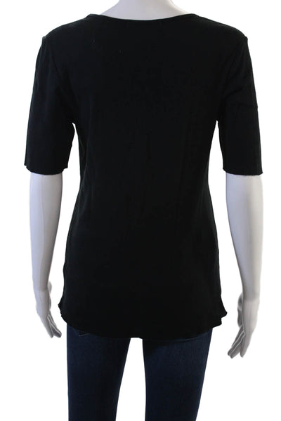 J Brand Women Basic Black Cotton T Shirt Round Neck Short Sleeve Size M