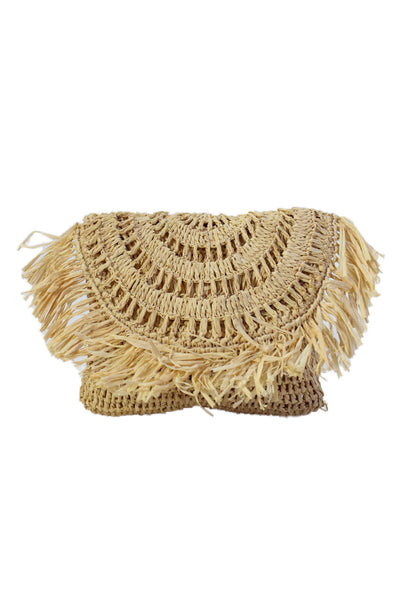 mar Y sol Womens Mini Straw Snap Closure Clutch Handbag Solid Beige